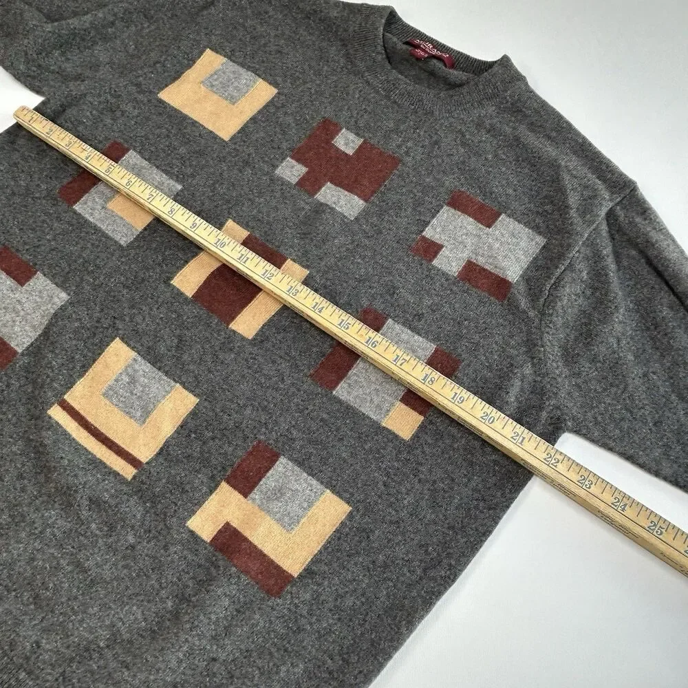 Murano by Raffi Wool Crewneck Sweater Size L Geometric Gray Multi Australia